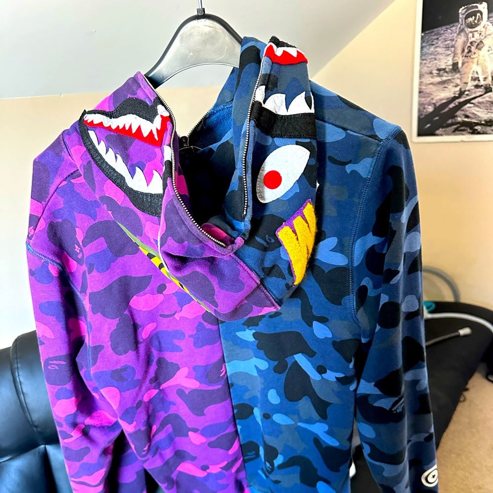 Bape Purple and Blue Camo Shark Hoodie
